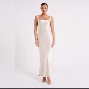 NWT Meshki Ensley Champagne Satin Maxi Dress Size S